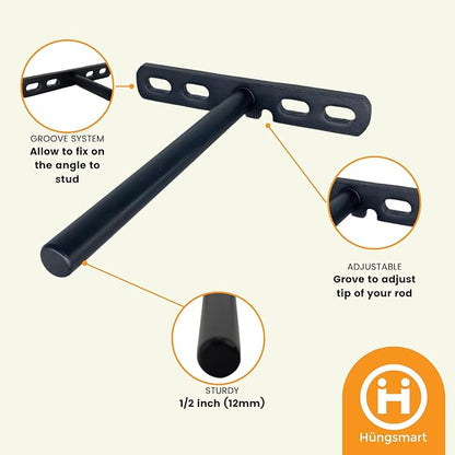 (Set of 4) 5 x 3/4 inch Floating Shelf Brackets Designed for 1 inch Thick Custom Shelves, Hidden Floating Shelf Hardware (8 inch Rod) Black