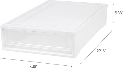 IRIS USA 27 Qt. Plastic Under Bed Storage Stackable Organizer Bin Container with Sliding Organizer Drawers, 4-Pack, Multi-Purpose for Clothes Shoes Clothing Bedding, White