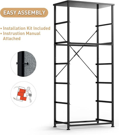 Tall Fabric Dresser for Bedroom, Wide Vertical Storage Organizer Tower with 6 Drawers, Chest of Drawers with Bins, Steel Frame, Wood Top for Bedroom, Closet, Entryway Black