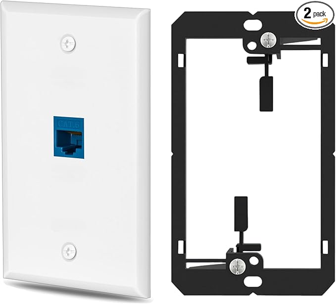1 Pairs Ethernet Wall Plate Cat6 1 Port Keystone Jack Wall Plate with RJ45 Coupler Outlet Connector and Single Gang Low Voltage Mounting Bracket