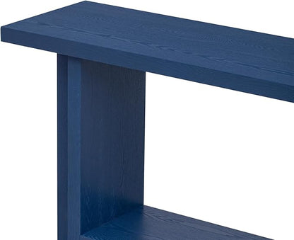 60-Inch Long Vintage-Inspired ConsoleTable with T-Leg Design, 2-Tier Entryway Table Sofa Table with Storage for Study, Entryway, Hallway, Living Room (Navy Blue-V19)