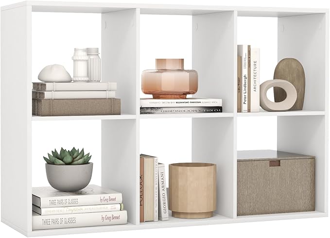 Giantex 6-Cube Bookcase, White Cubby Bookshelf w/Back Guardrail & Anti-Tipping Kits, 9-Tier Freestanding Storage Organizer with Shelves, Open Back Display Rack for Living Room, Bedroom, Study
