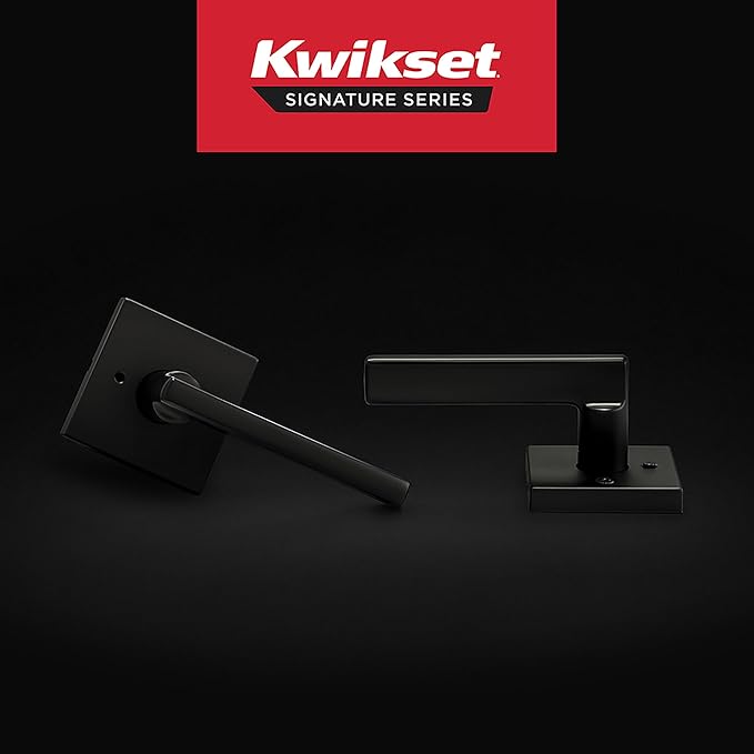 Kwikset Halifax Interior Privacy Door Handle with Lock,Door Lever for Bathroom and Bedroom,Matte Black Reversible Keyless Push Button Lock-Door Lever,with Microban Protection,Square Rose,(Pack of 12)