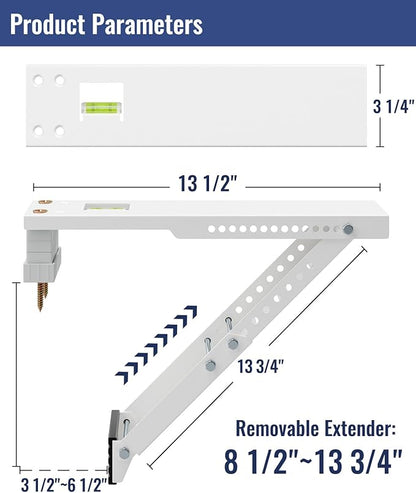 LuckIn Air Conditioner Support Bracket, Heavy Duty Window AC Bracket Universal Fit for 5,000-12,000 BTU AC Units, Holds Up to 85lbs, Adjustable Extender Leg & Built-in Bubble Spirit Level