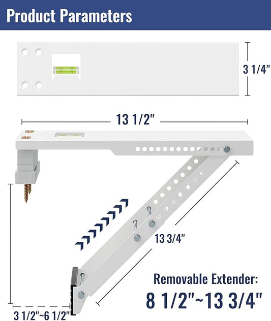 LuckIn Air Conditioner Support Bracket, Heavy Duty Window AC Bracket Universal Fit for 5,000-12,000 BTU AC Units, Holds Up to 85lbs, Adjustable Extender Leg & Built-in Bubble Spirit Level