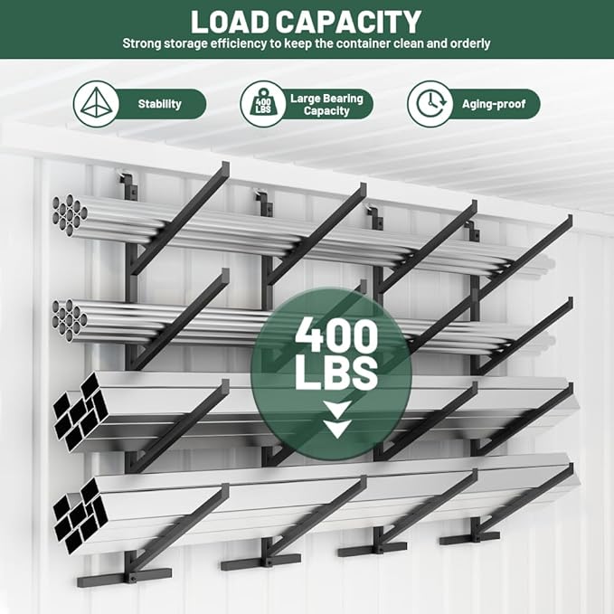 Yeeoy 4 Pack Shipping Container Shelving Brackets, 4 Tier Shipping Container Shelves, Steel Pipe Rack, Heavy Duty Adjustable Shelf Brackets for Containers Warehouse Garage, 18" L x 64" H