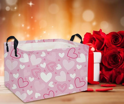 Rectangular Valentine's Day Baskets,Heart Basket,Pink Girls Basket Kids Storage Bin Love Room Decor for Home.(Pink Striped Heart)