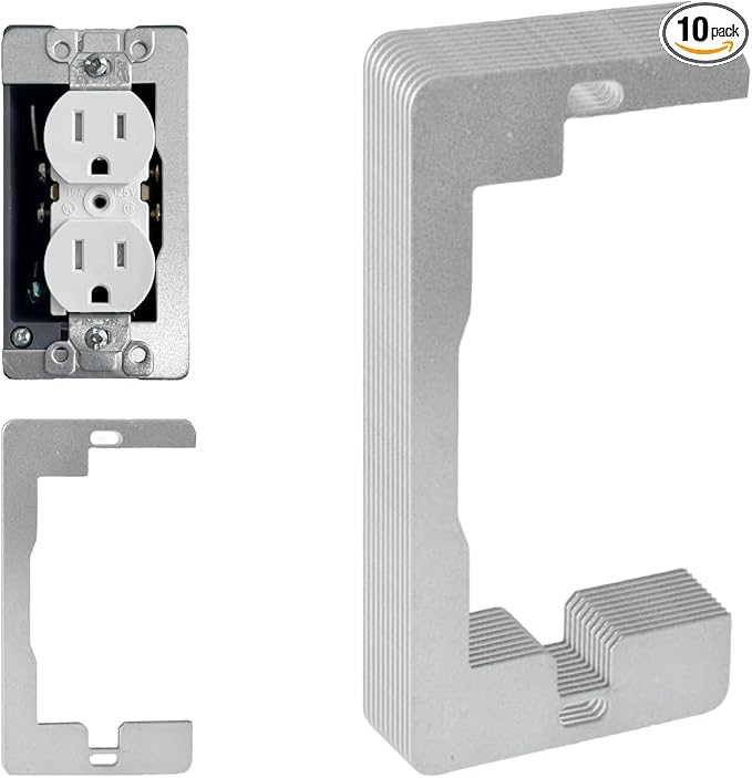 Wall Plate Spacer, 10-Pack Metal Flush Fit Leveling Plates – Receptacle Spacers & Outlet Shims for Loose Electrical Outlets, Single-Gang Electrical Box Levelers for Wall Fix & Outlet Alignment