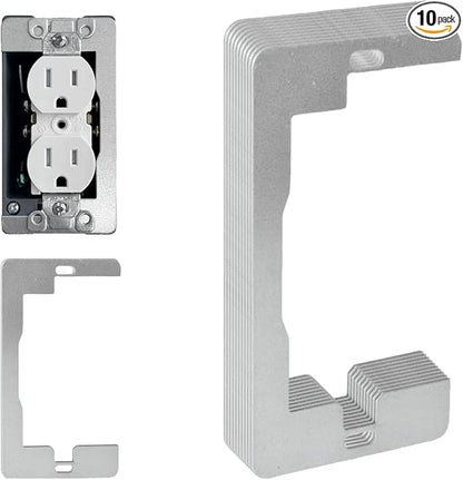 Wall Plate Spacer, 10-Pack Metal Flush Fit Leveling Plates – Receptacle Spacers & Outlet Shims for Loose Electrical Outlets, Single-Gang Electrical Box Levelers for Wall Fix & Outlet Alignment