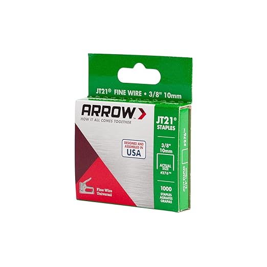 Arrow 276 JT21 Thin Wire Staples for Staple Guns and Staplers, Use for Upholstery, Crafts, General Repairs, 3/8-Inch Leg Length, 7/16-Inch Crown Width, 1000-Pack