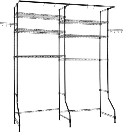 VEVOR Over Washer and Dryer Storage Shelves, 6 Tiers Laundry Room Drying Rack with Hanger Rod and Hooks, Two Rows Adjustable Washer Shelves Space Saver, for Laundry Room Storage & Organization, Black