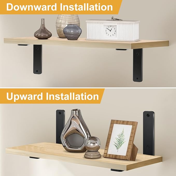 4 Pack - L 10" x H 6" x W1.5, 5mm Thick Black L Shelf Bracket, Iron Shelf Brackets, Metal Shelf Brackets, Floating Shelf, Shelf Supports with Screws