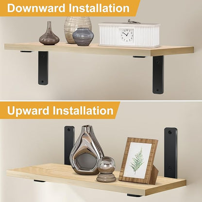 4 Pack - L 5" x H 4" x W1.5, 5mm Thick Black L Shelf Bracket, Iron Shelf Brackets, Metal Shelf Brackets, Floating Shelf, Shelf Supports with Screws