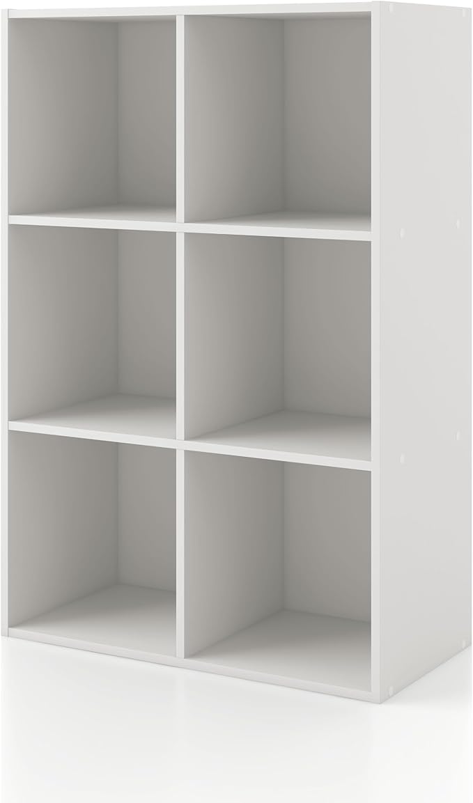 Homes: Inside + Out Apexa 6-Cube Storage Organizer Shelves, Stackable Wood Bookcase Fits Cubby Bins for Organization, Dorm Teen Room Decor & Home Office, White