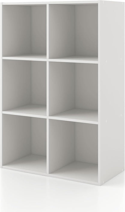 Homes: Inside + Out Apexa 6-Cube Storage Organizer Shelves, Stackable Wood Bookcase Fits Cubby Bins for Organization, Dorm Teen Room Decor & Home Office, White