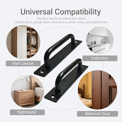 2PCS 7 Inches Barn Door Handle, Premium Gate Handle, Sturdy Black Sliding Door Pull Handles for Kitchen, Cabinet, Bathroom, Closet, and Easy Install
