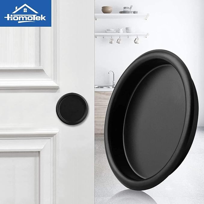 HOMOTEK 12 Pack Closet Door Finger Pulls, 2-1/16” Round Sliding Handles, Bypass Pulls Recessed Door Pulls, Cabinet Pulls, Pocket, Easy Snap No Drill, Matte Black