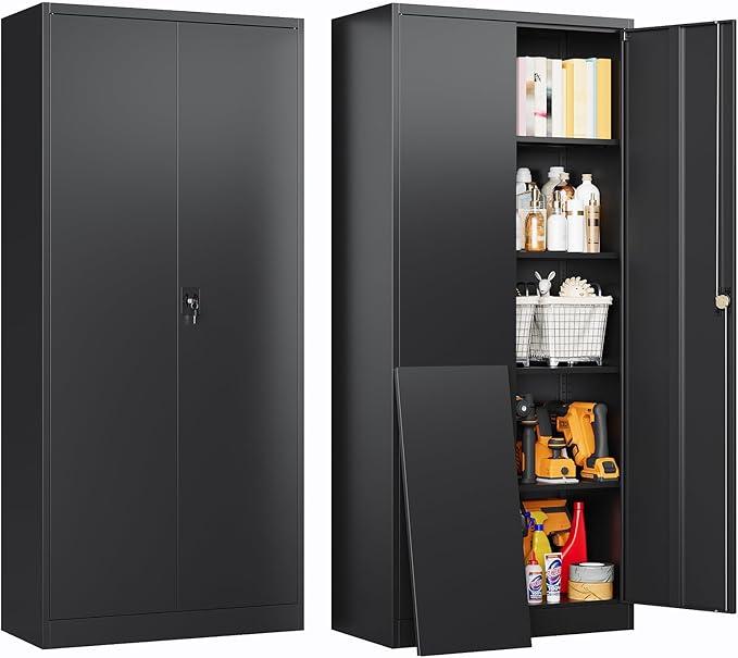 Metal Garage Storage Cabinet with Locking Doors,Steel Tool Cabinets with Adjustable Shelves for Home,Office,Garage,Warehouse Organisieren(Black)
