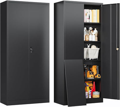 Metal Garage Storage Cabinet with Locking Doors,Steel Tool Cabinets with Adjustable Shelves for Home,Office,Garage,Warehouse Organisieren(Black)