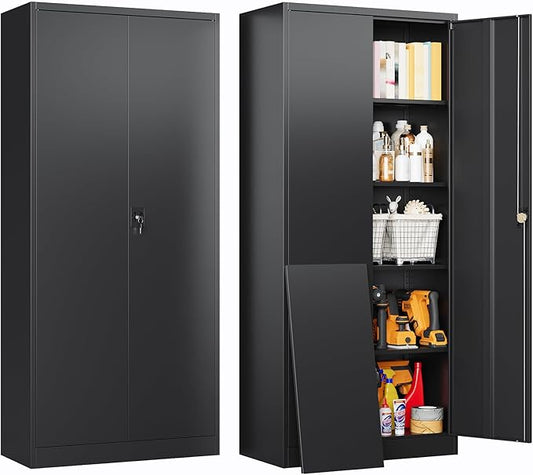 Metal Garage Storage Cabinet with Locking Doors,Steel Tool Cabinets with Adjustable Shelves for Home,Office,Garage,Warehouse Organisieren(Black)
