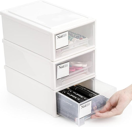ZENFUN 3 Pack Plastic Stackable DrawerStorage Drawers Bins, Small Drawer-type Desk Organizer Boxes, Translucent Small Chest of Drawers, Stackable Drawers for Home, Office, Desktop