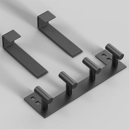 PMMASTO Over The Door Hooks, Fits 1-3/4" Thick Door No Drill Hooks for Closet Bathroom Bedroom Organization, Hanger for Coat Towel Robe (Black, 4 T-Hooks)