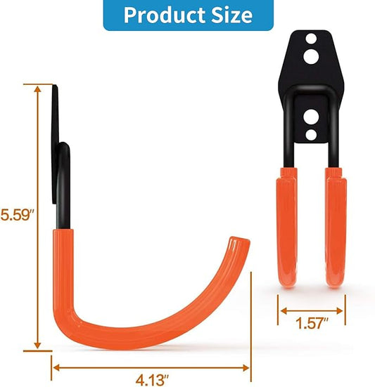 Garage Storage Utility Hooks，Garage Garden Tool Organizer，Steel Wall Mount Hooks, Large Garden U Hooks （2 Pack） (Type-2-Orange)