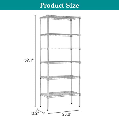 PayLessHere | 6-Tier Wire Shelf | 23"x13"x59" | Chrome | Adjustable Racks | Heavy-Duty Storage Shelves, Holds Upto 1500 lbs | Rust-Resistant, No-Tool Assembly | for Home, Garage Shelving