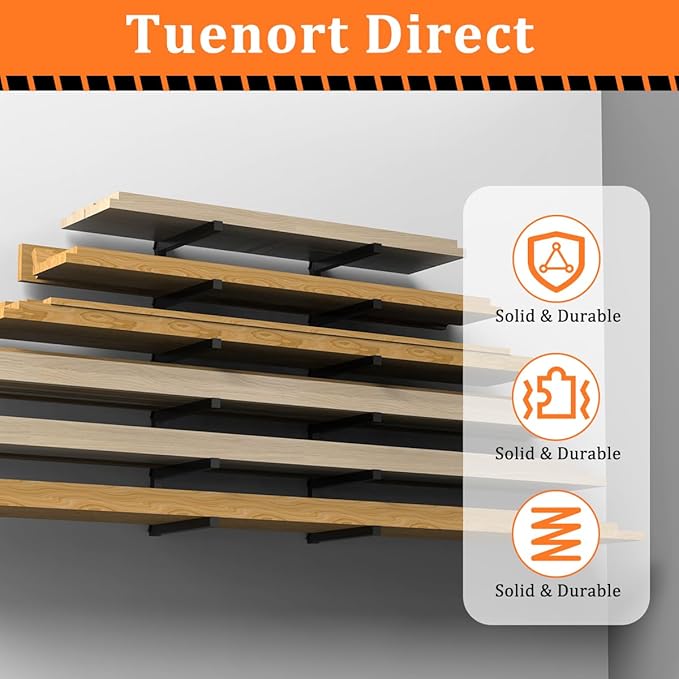 Tuenort 6-Level Lumber Rack, Wall Mount Wood Organizer and Lumber Storage Rack, Wall Storage Rack for Garage Indoor & Outdoor, Black