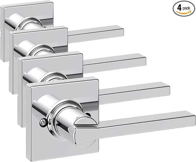 Kwikset Casey Dummy Door Handle, Single Sided Lever for Closets, French Double Doors, and Pantry, Polished Chrome Non-Turning Reversible Interior Push/Pull Lever (Pack of 4)