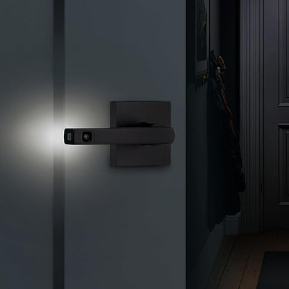 Kwikset Halifax LED Motion Activated Light Up Door Handle Reversible Lever & Cartridge, Matte Black, with Microban Protection
