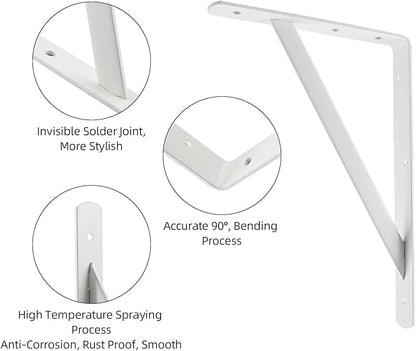 12 x 8 inch Heavy Duty Shelf Brackets, Load Capacity: 600 lb, 2-Pack White Metal L Supports for Wall Mounted Wood Shelving, Shelves Bracket with Screws, HOME MASTER HARDWARE