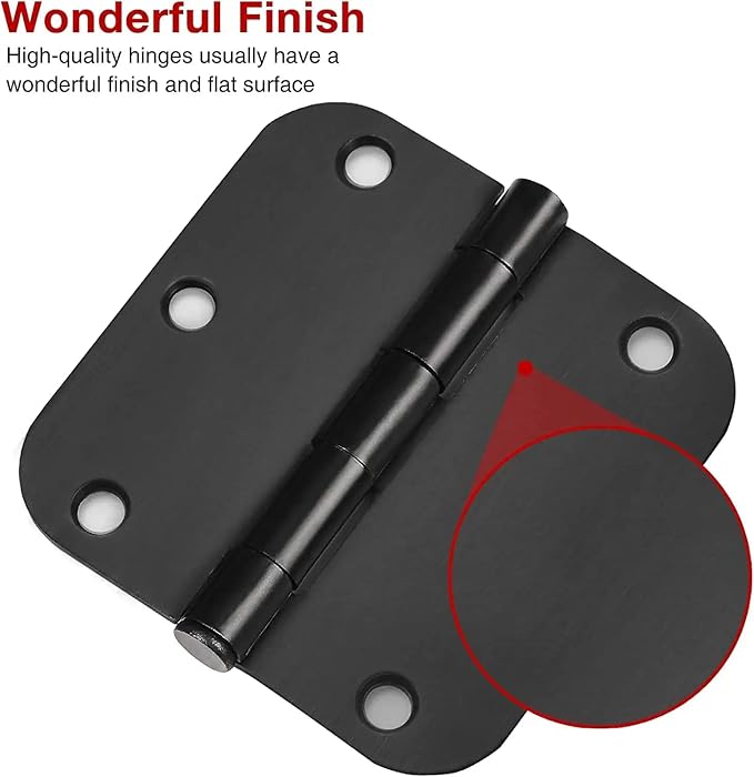 JIW 18 Pack Matte Black Door Hinges 3.5 Inch Rounded 5/8" Radius Corners Flat Iron Interior Hinges 3 1/2" Residential Standard Hardware for Bedroom Bathroom Indoor Doors Home Essentials