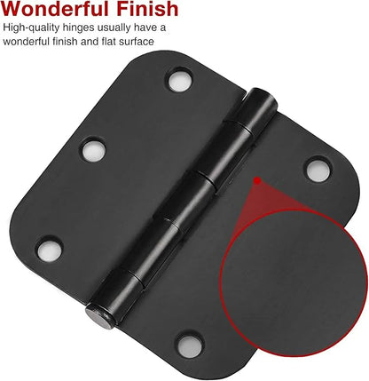 JIW 18 Pack Matte Black Door Hinges 3.5 Inch Rounded 5/8" Radius Corners Flat Iron Interior Hinges 3 1/2" Residential Standard Hardware for Bedroom Bathroom Indoor Doors Home Essentials