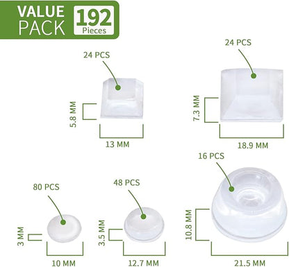 Rubber Cabinet Door Bumpers - 192 PCS Combo Pack Cabinet Bumpers Clear Rubber Bumpers for Cabinet Doors Rubber Stoppers Value Pack
