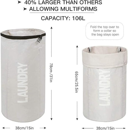 WOWLIVE Extra Large Foldable Laundry Bag Laundry Basket Collapsible Laundry Hamper Backpack Liner Dirty Clothes Hamper Standing Waterproof Hampers for Dorm Room (Beige)