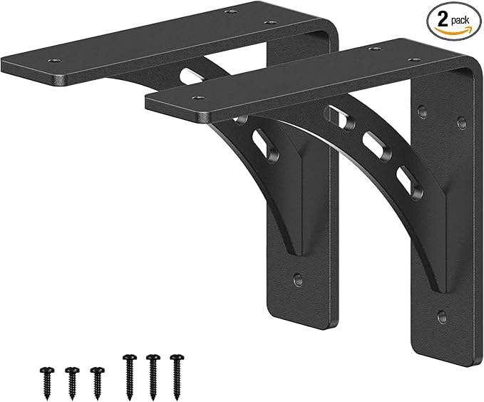 7 inch x 5.9 inch Heavy Duty Shelf Brackets , Metal Mantel Brackets (Set of 2) Fireplace Mantel Brackets - Countertop Support , Max Load 1100 Lbs (7‘’ x 5.9 ‘’)