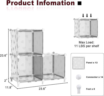 UNKU Cube Storage Organizer, 3 Cube Closet Organizer Storage Shelves, DIY Stackable Bookcase, Clothes Organizer Shelf for Closet, Bedroom, Living Room, Cabinet, Home, Office, Translucent
