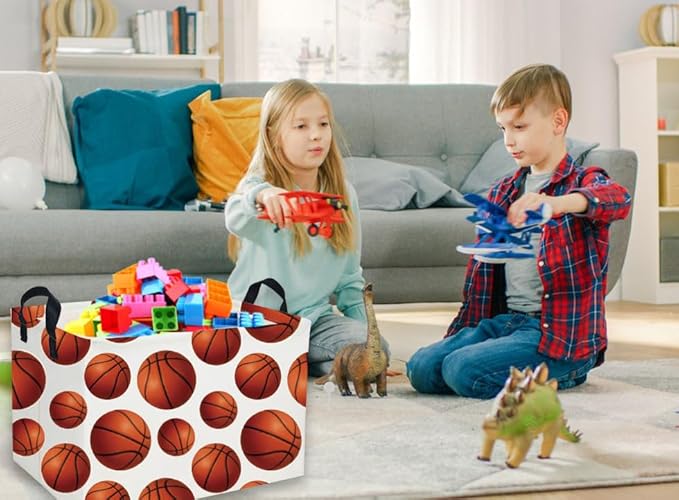 Essme Rectangular Basketball Baskets Boys Storage Box, Kids Storage Bins Organizer with Handles for Room Decor, Shelf Basket.(Basketball Basket)
