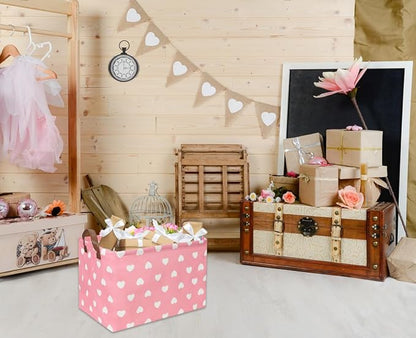 Rectangular Pink Baskets,Heart Basket,Pink Girls Basket Kids Storage Bin Baby Toy Organizer Box Love Room Decor for Home(Pink Love)