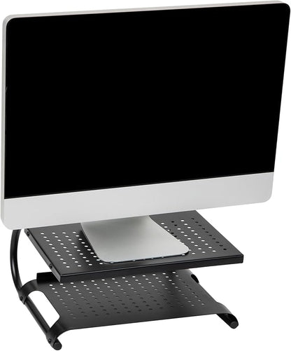 Mind Reader Monitor Stand, Ventilated Laptop Riser, Desktop Organizer, Storage, Office, Metal, 14"L x 12.5"W x 6"H, Black