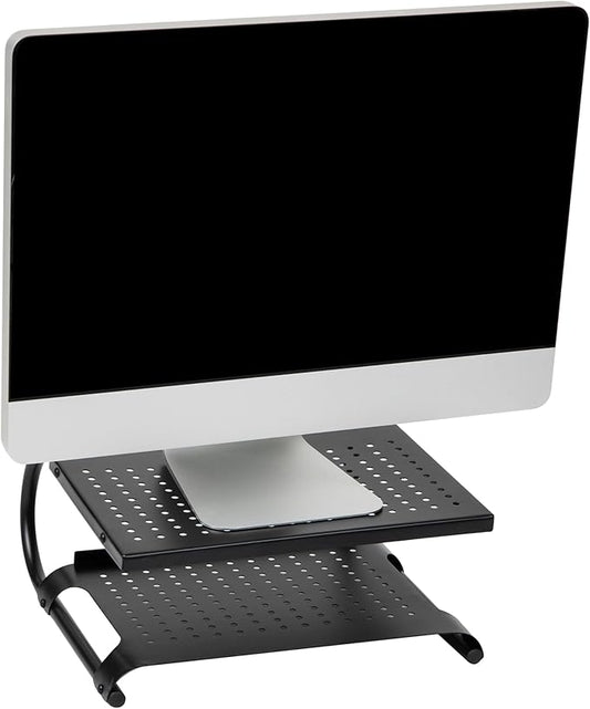 Mind Reader Monitor Stand, Ventilated Laptop Riser, Desktop Organizer, Storage, Office, Metal, 14"L x 12.5"W x 6"H, Black