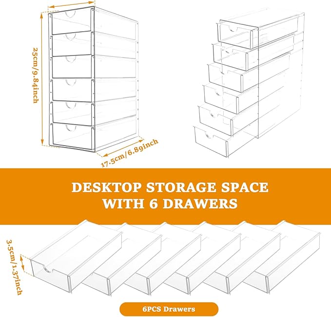 Makeup Organizer, Desk Organizer, Drawer Organizer Makeup Hair Accessories Organizer with 5/6 Sliding Drawers Large Capacity Drawer Storage for Cosmetic Jewelry Pen Stationary (6 layers)