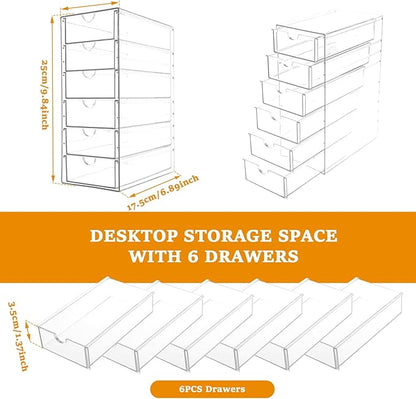 Makeup Organizer, Desk Organizer, Drawer Organizer Makeup Hair Accessories Organizer with 5/6 Sliding Drawers Large Capacity Drawer Storage for Cosmetic Jewelry Pen Stationary (6 layers)