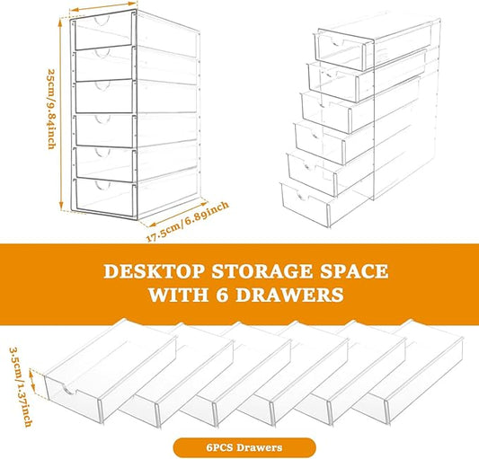 Makeup Organizer, Desk Organizer, Drawer Organizer Makeup Hair Accessories Organizer with 5/6 Sliding Drawers Large Capacity Drawer Storage for Cosmetic Jewelry Pen Stationary (6 layers)