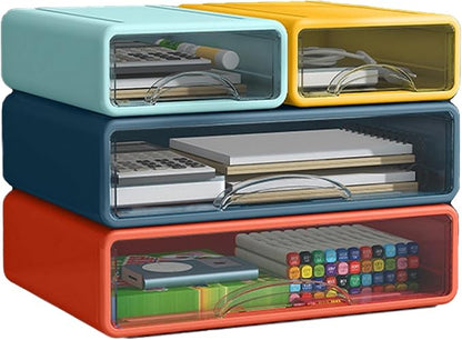 Desk Organizer with Drawers, Stackable Storage Drawers with Compartments Desktop Organization for Office Supplies, Makeup, Pencils, Tape, Erasers, Paperclips, Chargers (2S2M)