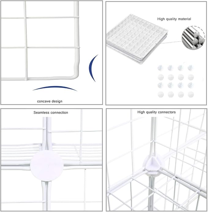 C&AHOME Wire Cube Storage, 16-Cube Organizer Metal Grids Storage, Storage Bins Shelving, Modular Bookshelf Shelves, DIY Closet Cabinet Ideal for Bedroom, Office 48.4”L x 12.4”W x 48.4”H White