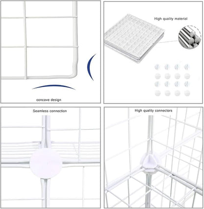 C&AHOME Wire Cube Storage, 16-Cube Organizer Metal Grids Storage, Storage Bins Shelving, Modular Bookshelf Shelves, DIY Closet Cabinet Ideal for Bedroom, Office 48.4”L x 12.4”W x 48.4”H White