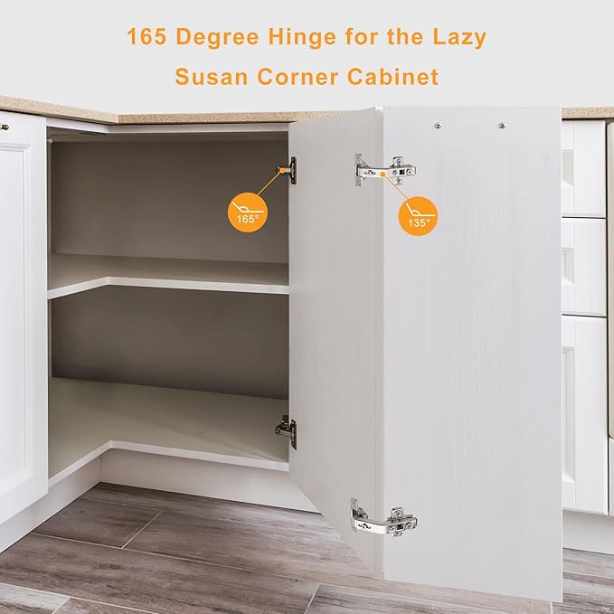 Chibery 2 Pack 165 Degree Frameless Lazy Susan Hinge, Clip ON Plate for Easy Installation, Soft Close Multi-Pivot Concealed Hardware for Corner Kitchen Cabinet, Cupboard Folded, Folden Door, Closets