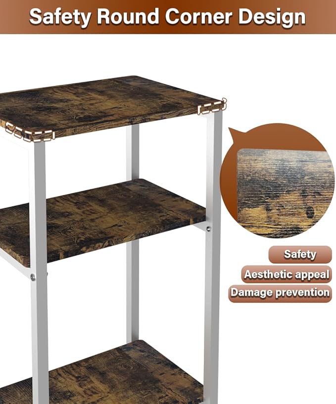 3 Tier Side Table, Heavy Duty End Table with Shelves, Narrow Nightstand Table for Small Spaces, Record Player Table for Bedroom, Living Room, Sofa Couch - Rustic Brown & White